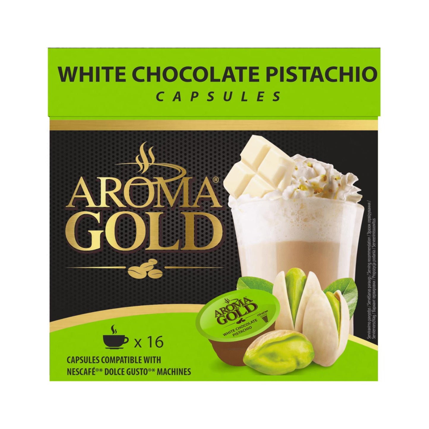 3 AROMA GOLD CHOCOLATE PISTACHIO Coffee Capsules for Dolce Gusto Machines
