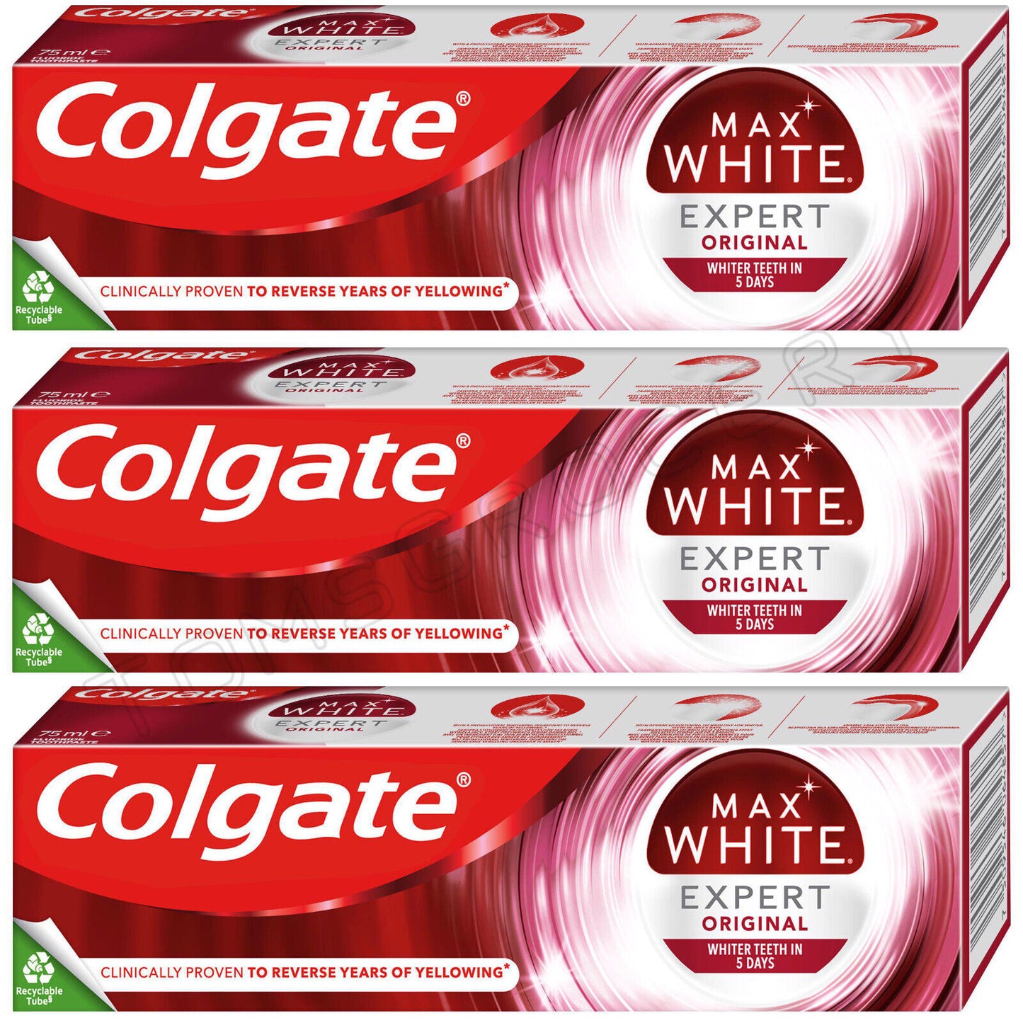 3 COLGATE MAX WHITE EXPERT ORIGINAL Whitening Toothpaste 75ml