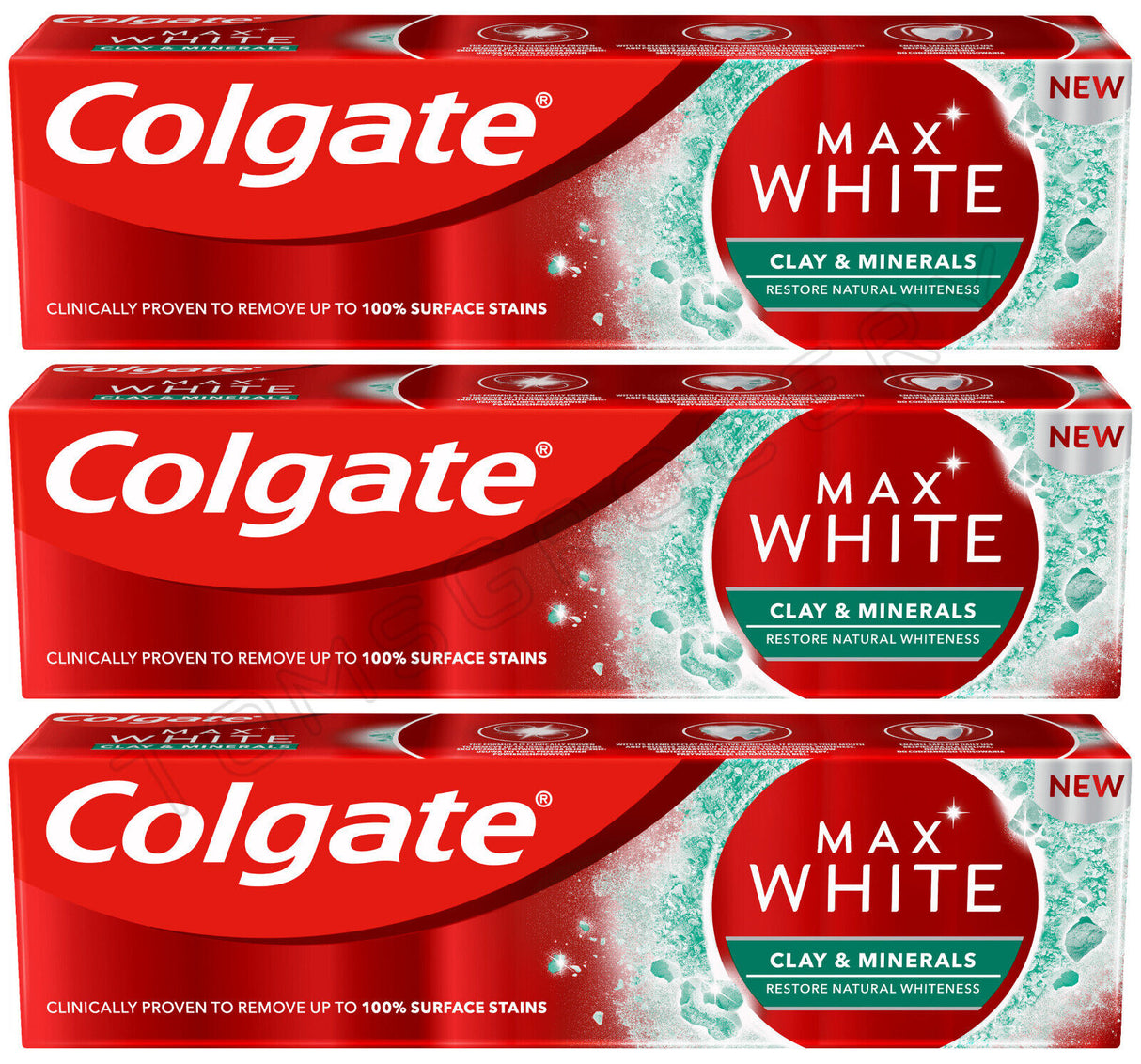 3 COLGATE MAX WHITE Clay & Minerals Restoring Whitening Toothpaste 75ml