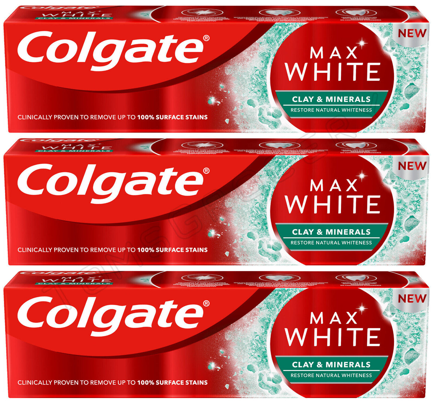 3 COLGATE MAX WHITE Clay & Minerals Restoring Whitening Toothpaste 75ml