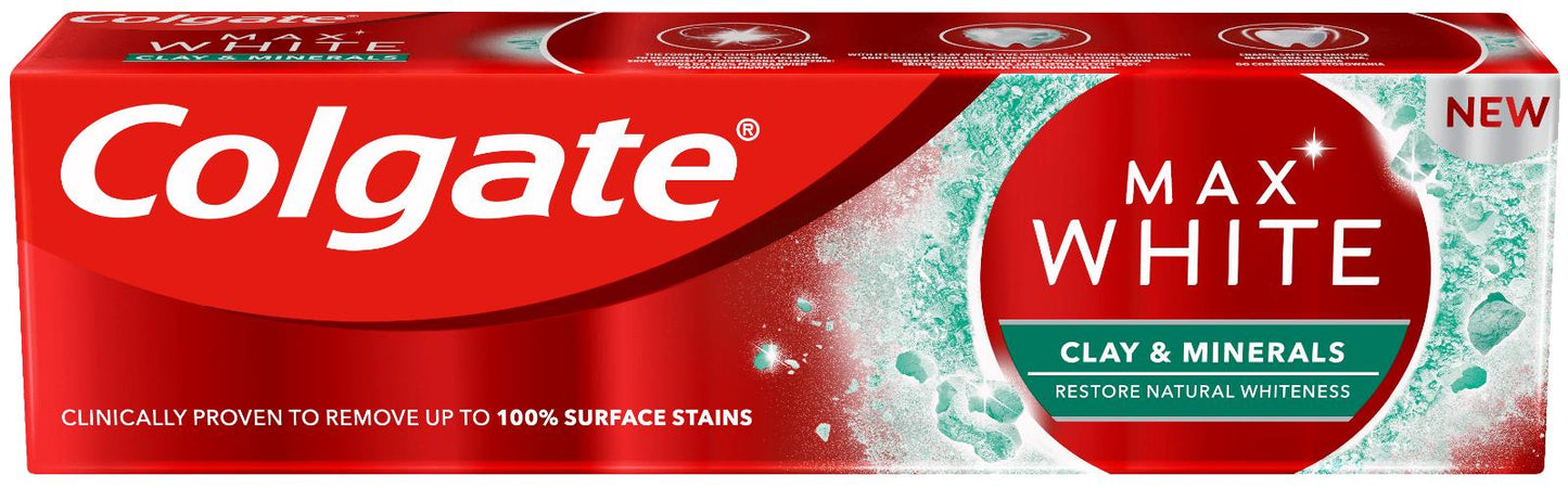 3 COLGATE MAX WHITE Clay & Minerals Restoring Whitening Toothpaste 75ml