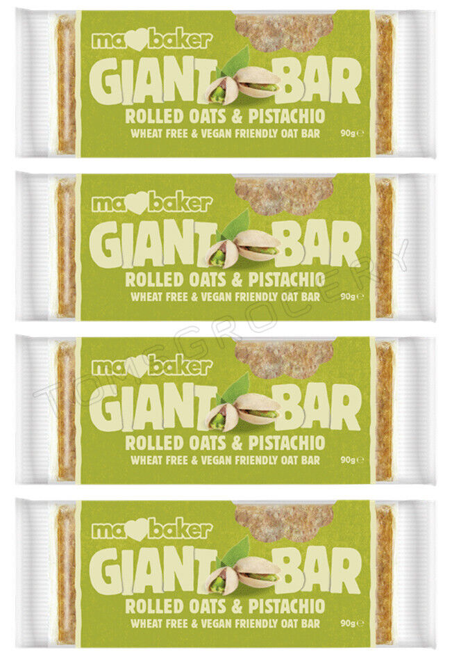 4 MA BAKER GIANT BAR Rolled Oats & Pistachio Vegan Cereal Bars 90g 3.17oz