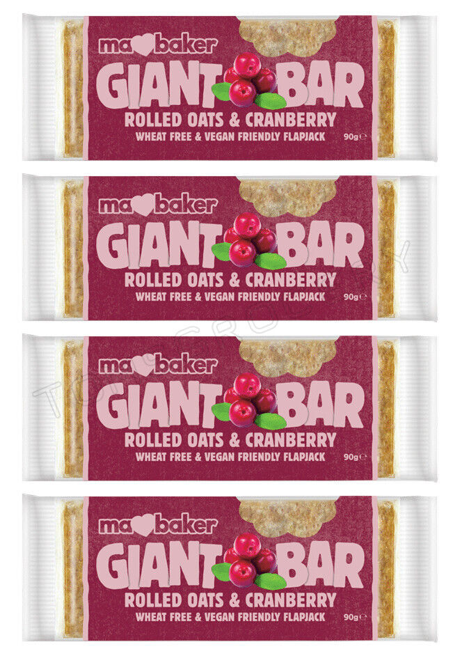 4 MA BAKER GIANT BAR Rolled Oats & Cranberry Vegan Cereal Bars 90g 3.17oz