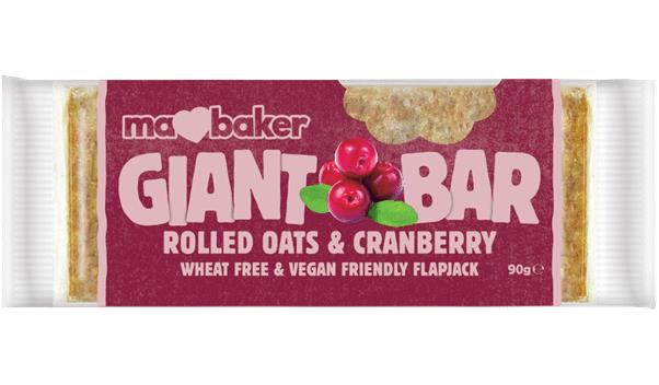 MA BAKER GIANT BAR Rolled Oats & Cranberry Vegan Cereal Bar 90g 3.17oz