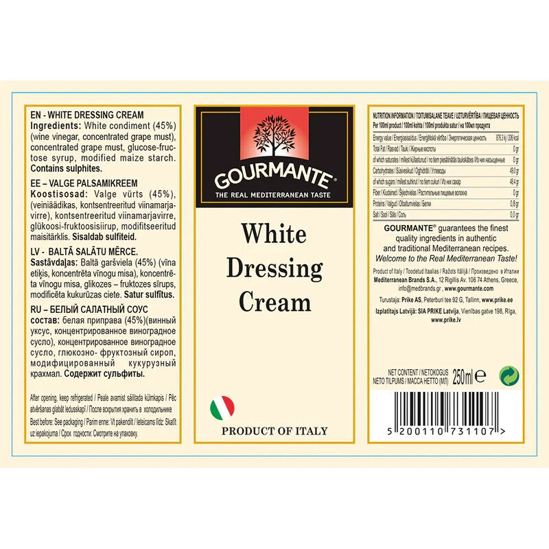 GOURMANTE Sauce White Vinegar Dressing Cream Squeezable Bottle 250ml