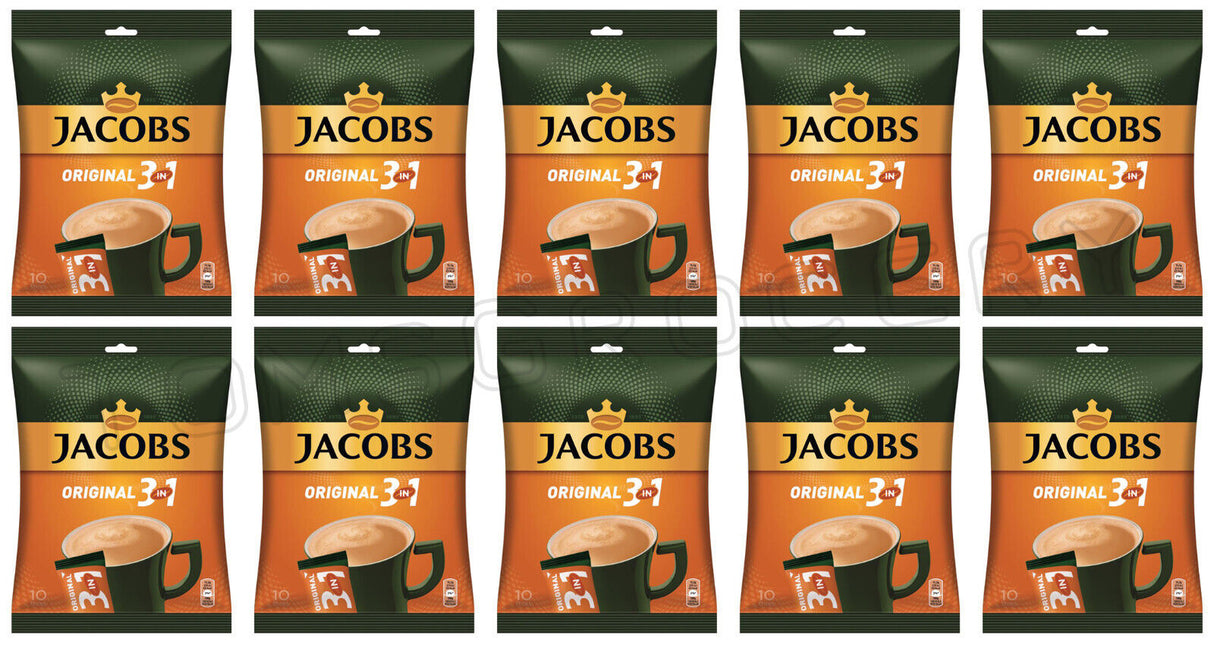 10 JACOBS ORIGINAL 3in1 Instant Coffee Bags (100 servings total) 150g 5.3oz