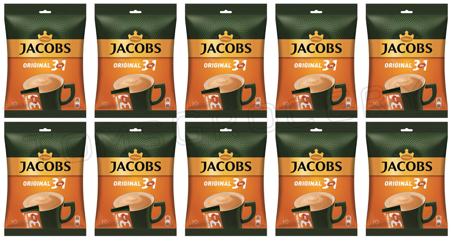 10 JACOBS ORIGINAL 3in1 Instant Coffee Bags (100 servings total) 150g 5.3oz
