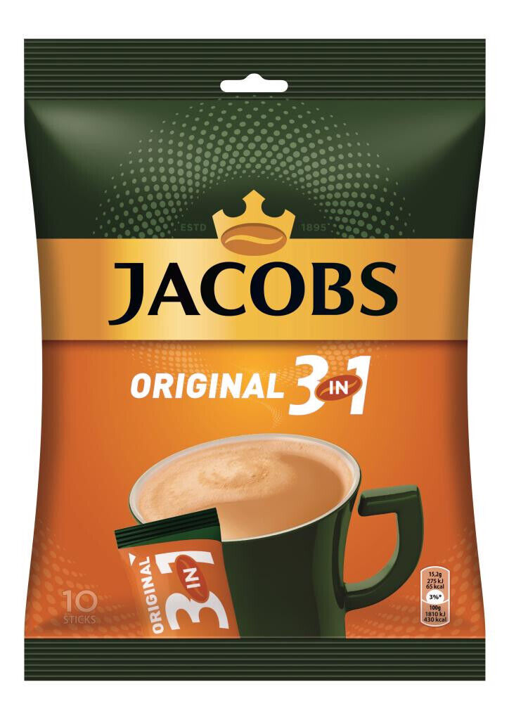 10 JACOBS ORIGINAL 3in1 Instant Coffee Bags (100 servings total) 150g 5.3oz