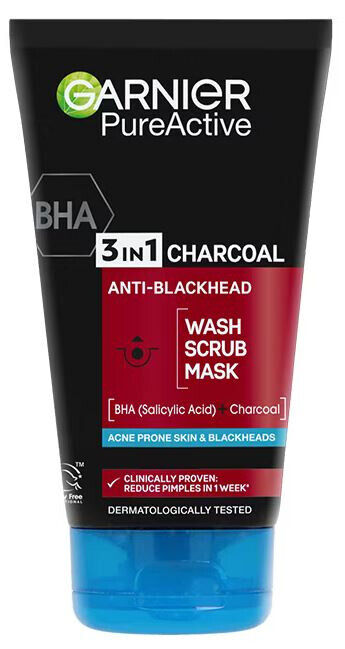 5 GARNIER 3in1 CHARCOAL Anti-Blackhead Wash Scrub Mask 150ml