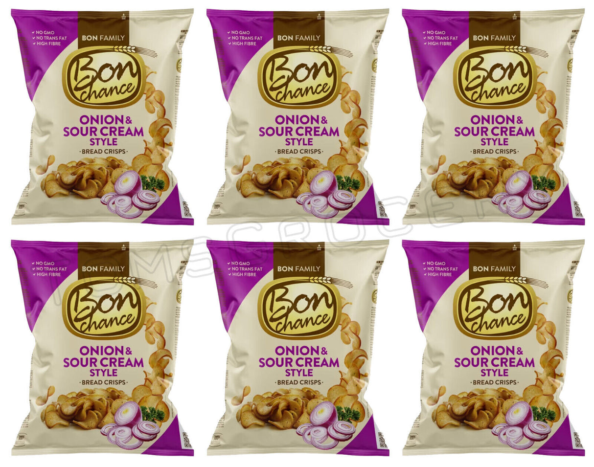 6 BON CHANCE ONION & SOUR CREAM Flavor Baked Bread Crisps Snacks 240g