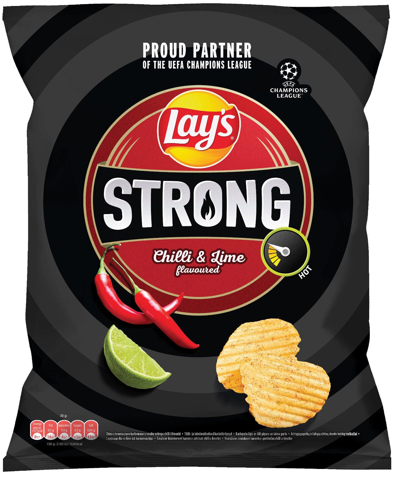 3 LAYS STRONG CHILI & LIME Flavor Spicy Hot Potato Chips 250g 8.8oz