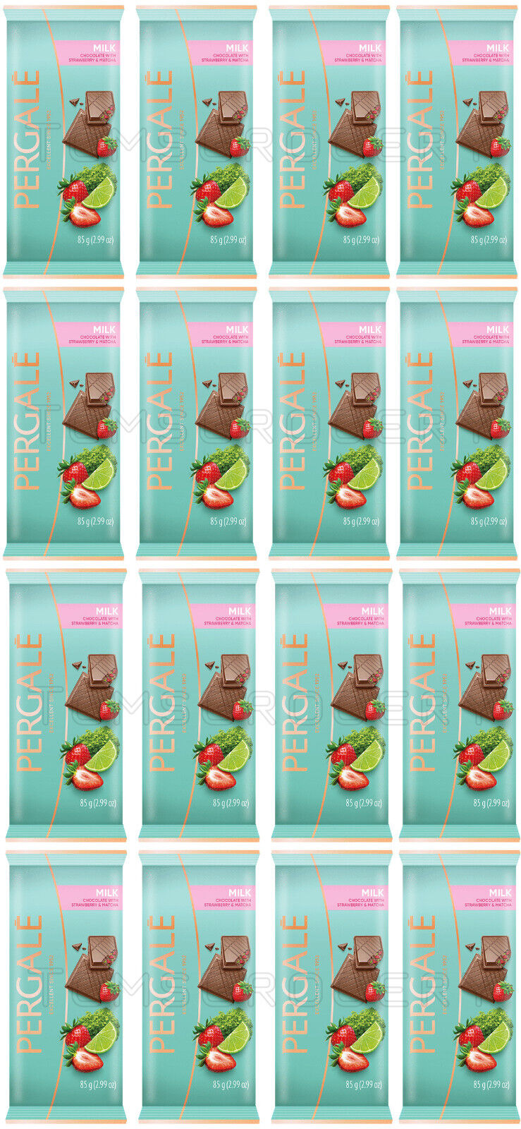 16 PERGALE Milk Chocolate Bars with Strawberry & Matcha Filling 85g