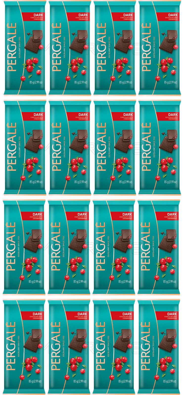 16 PERGALE Dark Chocolate Bars with Cranberries 85g 3oz