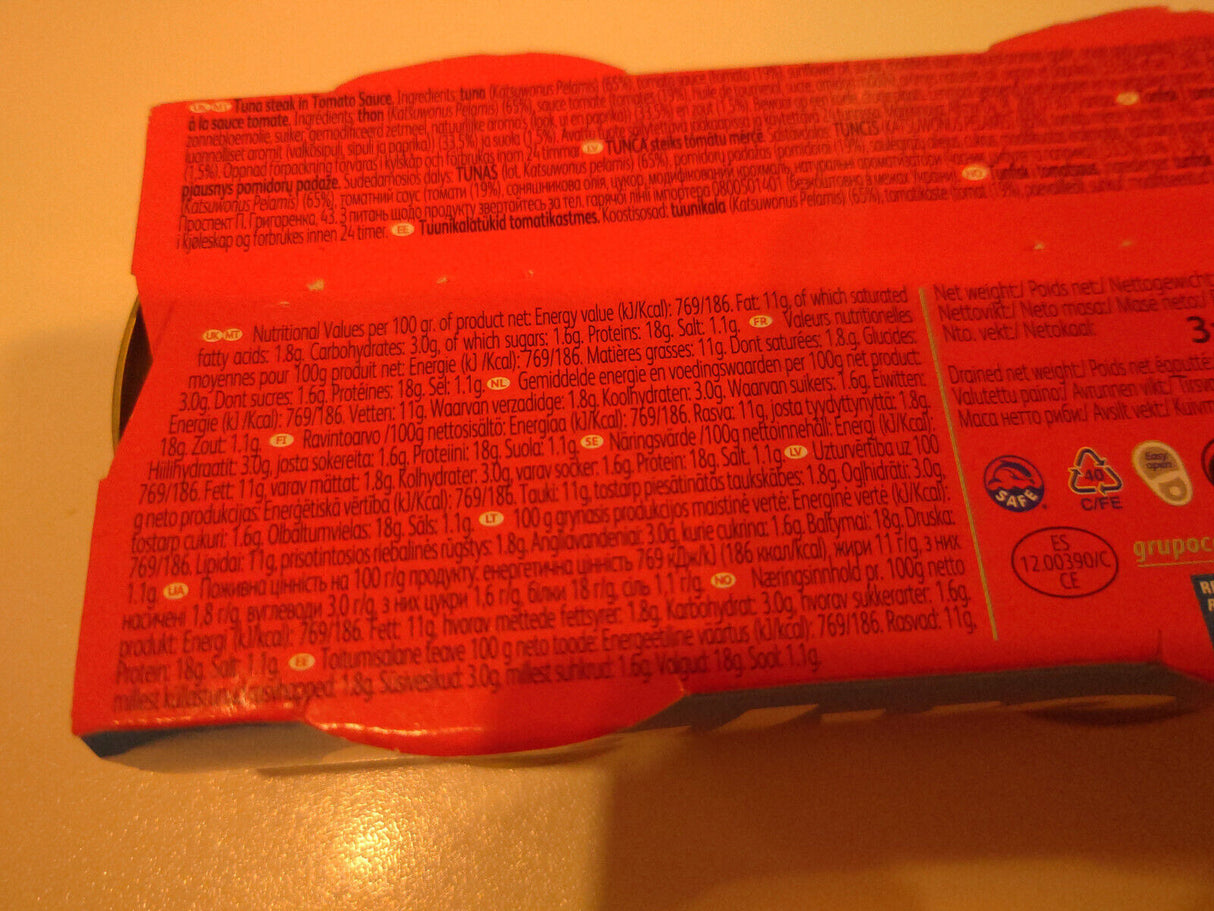 5 CALVO Tuna Steak in Tomato Sauce Packs (15 tins) 240g 8.5oz