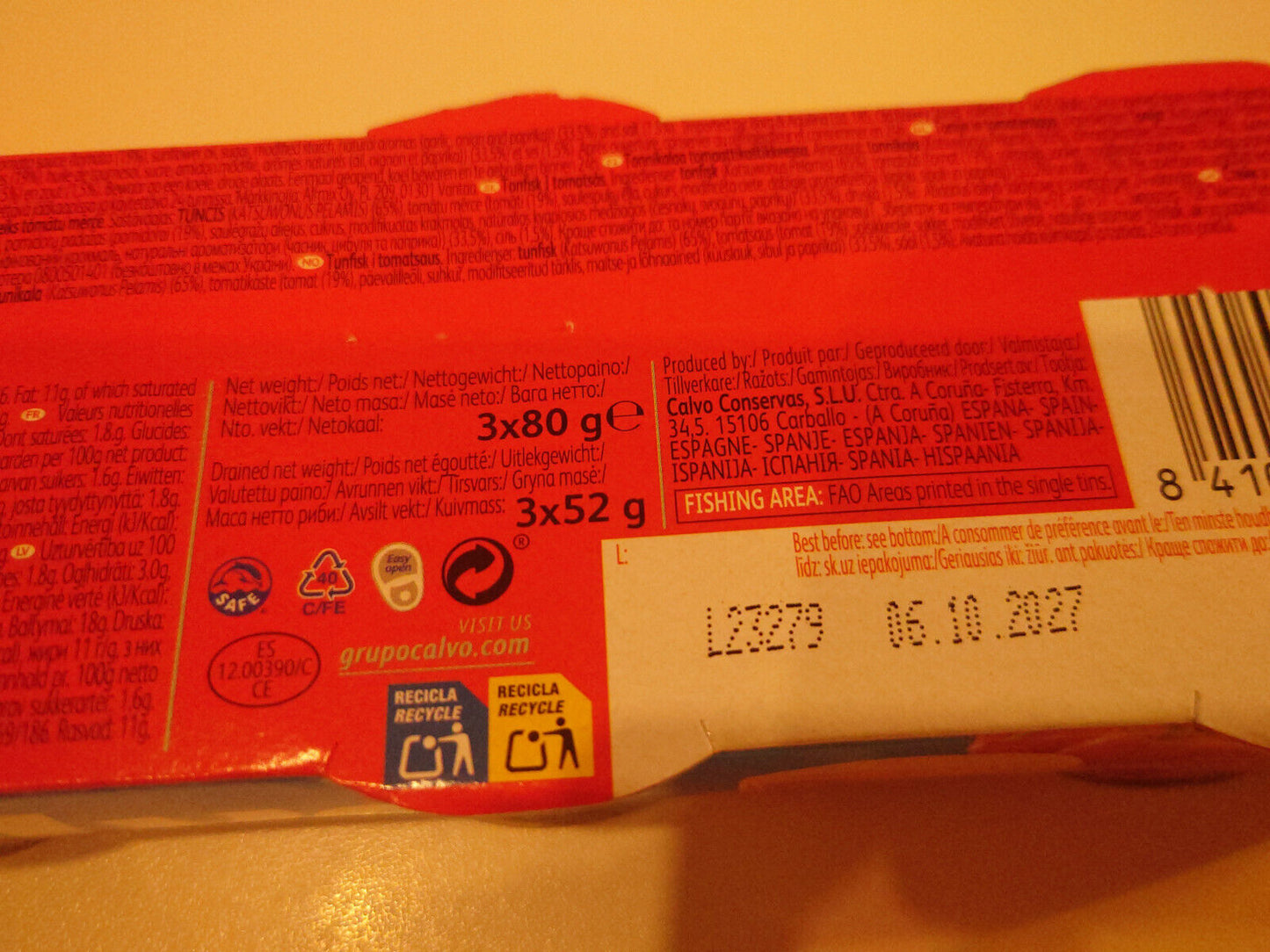 5 CALVO Tuna Steak in Tomato Sauce Packs Made in Spain (15 tins) 240g 8.5oz