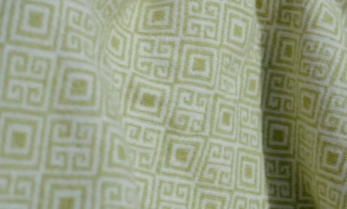 Green Woolen Blanket 100% Merino Wool with Greek Rhombuses Pattern & Fringes