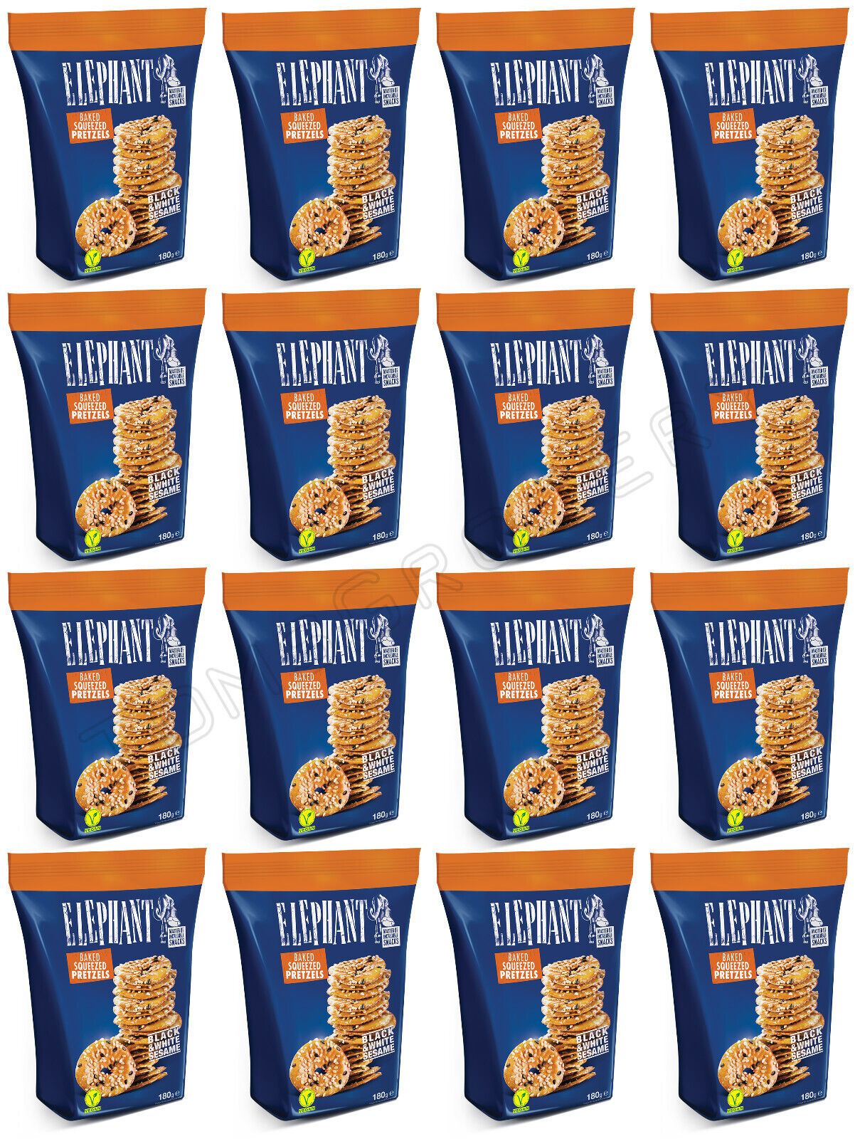 16 ELEPHANT Baked Squeezed Pretzels with Sesame Seeds Crackers Snacks 80g 2.8oz
