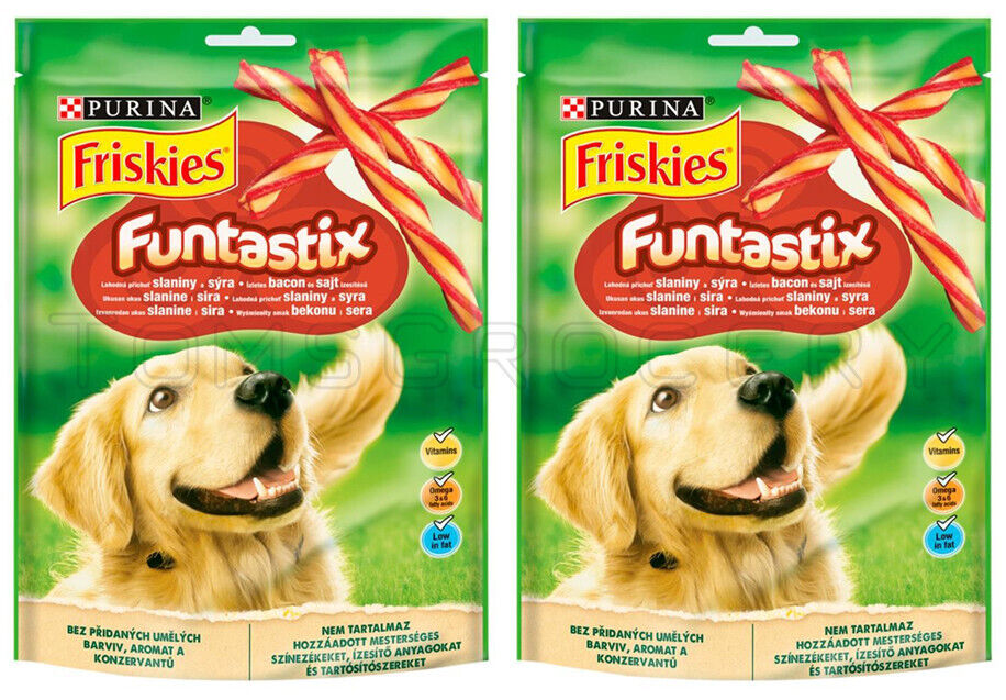 2 FRISKIES Funtastix Low Fat Bacon & Cheese Dog Treats with Vitamins 175g 6.1oz