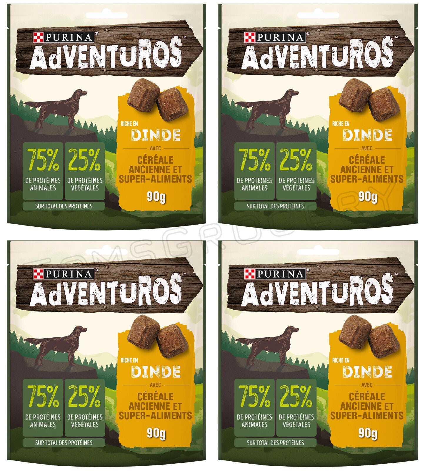 4 PURINA ADVENTUROS DINDE Turkey Superfood Dog Treats Bites 90g 3.17oz