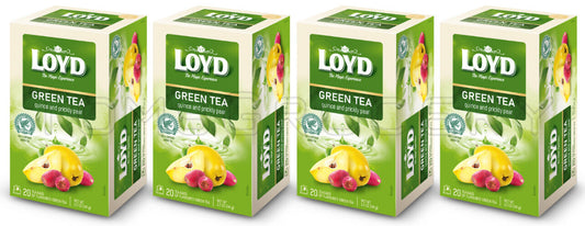 4 LOYD Quince & Prickly Pear Flavor Green Tea Boxes (80 servings total)