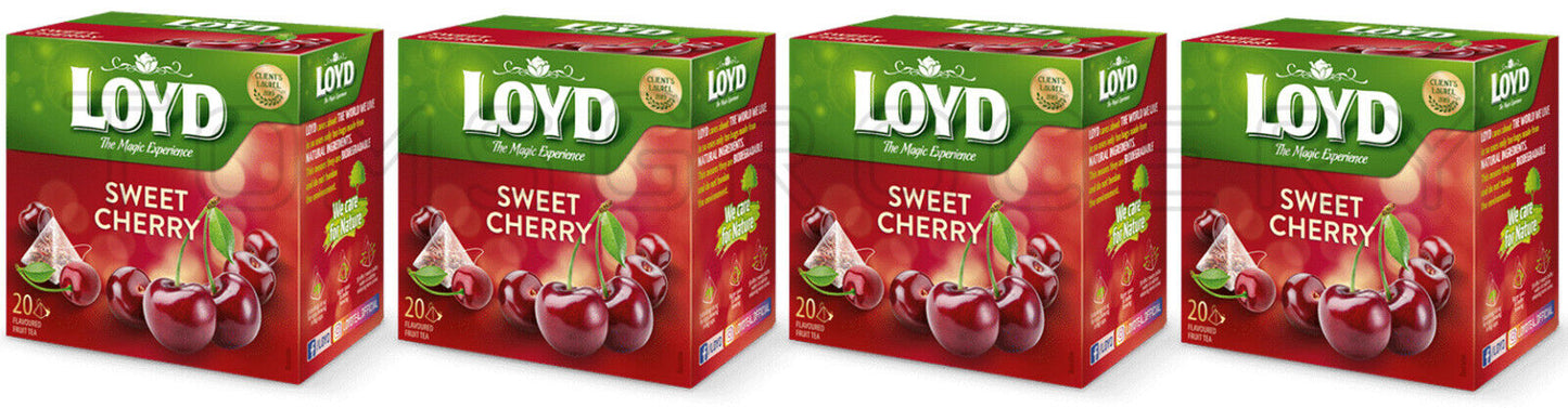 4 LOYD SWEET CHERRY Flavored Fruit Tea 20 Teabags Boxes (80 servings total)
