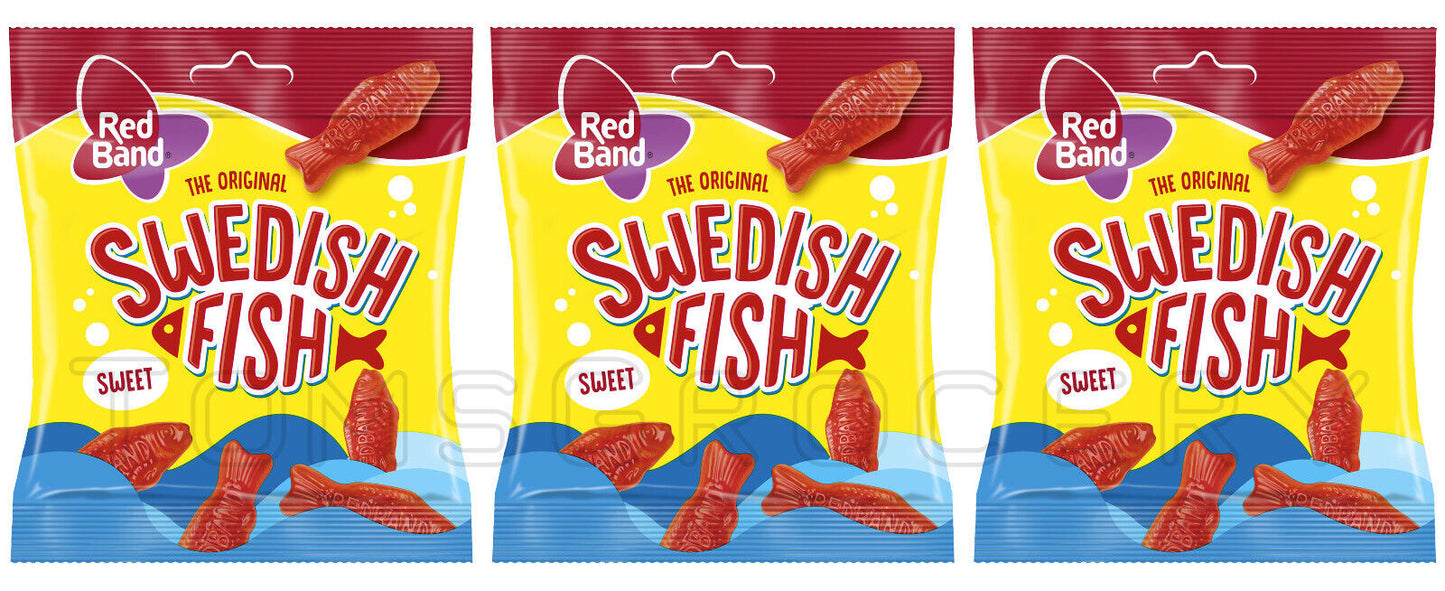 3 RED BAND Swedish Fish Sweet Gummy Candy Sweets Treats 100g 3.5oz