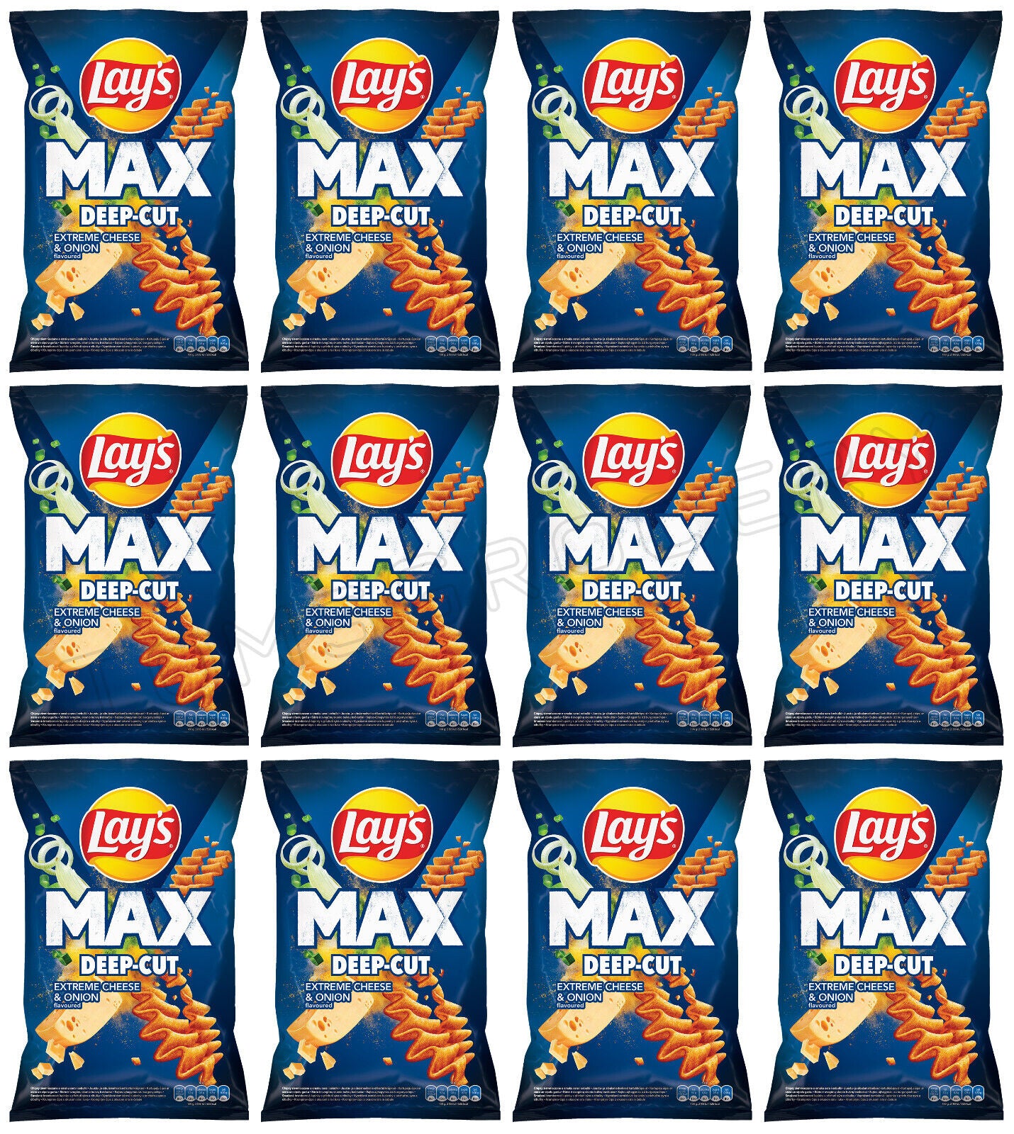 12 LAYS MAX Deep Cut Extreme Cheese & Onion Flavor Potato Chips 120g 4.2oz