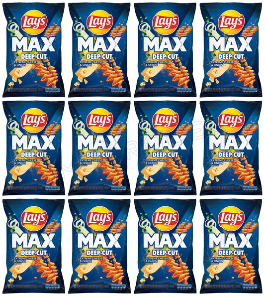12 LAYS MAX Deep Cut Extreme Cheese & Onion Flavor Potato Chips 110g 3.88oz