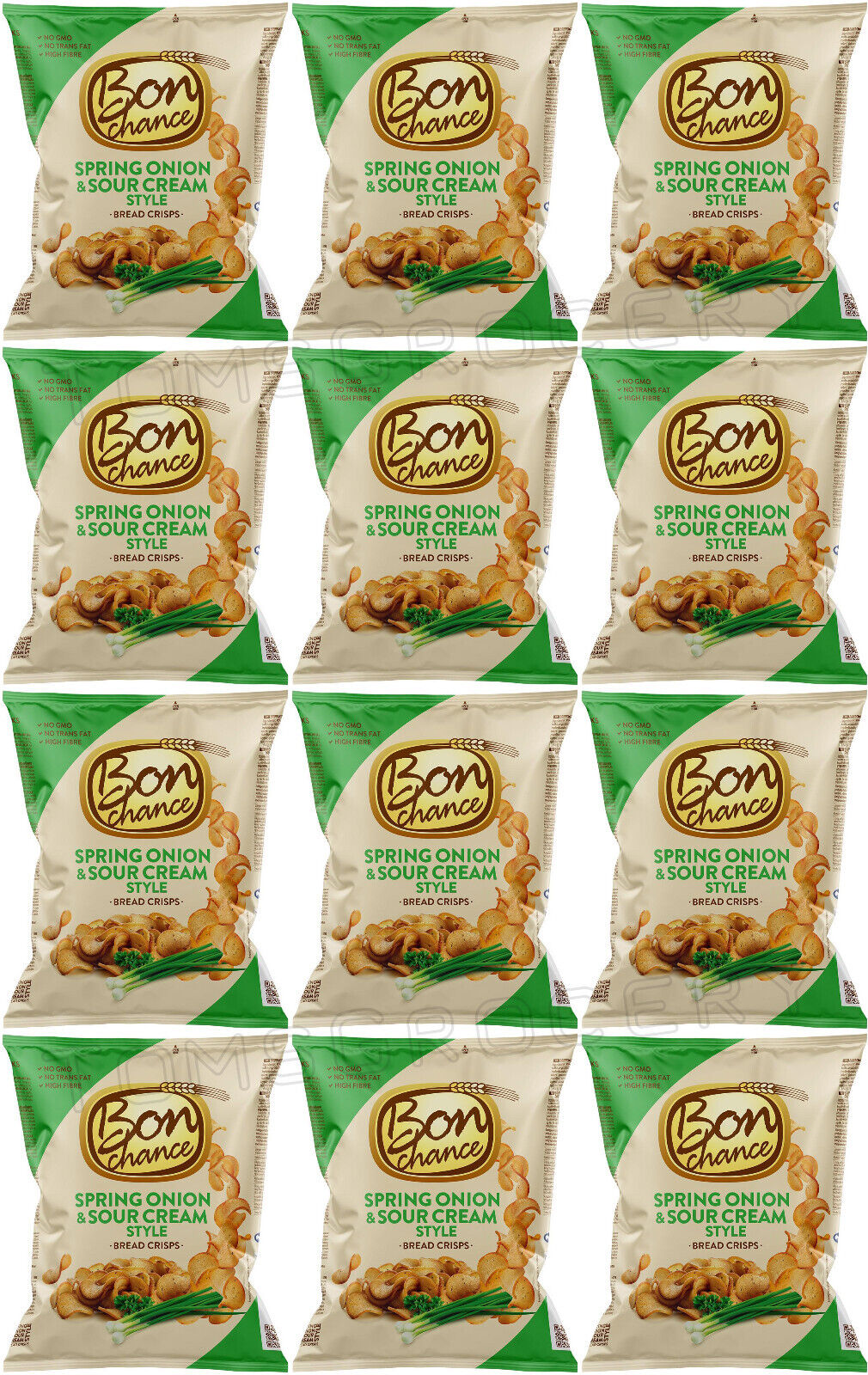 12 BON CHANCE SPRING ONION & SOUR CREAM Flavor Baked Bread Crisps Snacks 120g