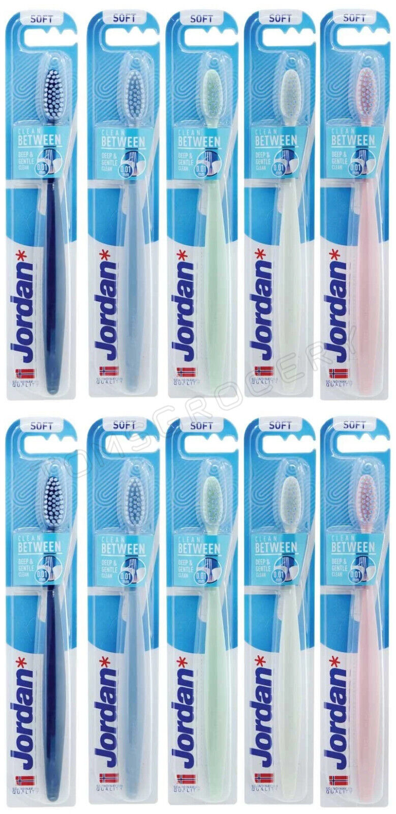 10 JORDAN CLEAN BETWEEN SOFT Ultra Thin Bristles Toothbrushes for Sensitive Gums