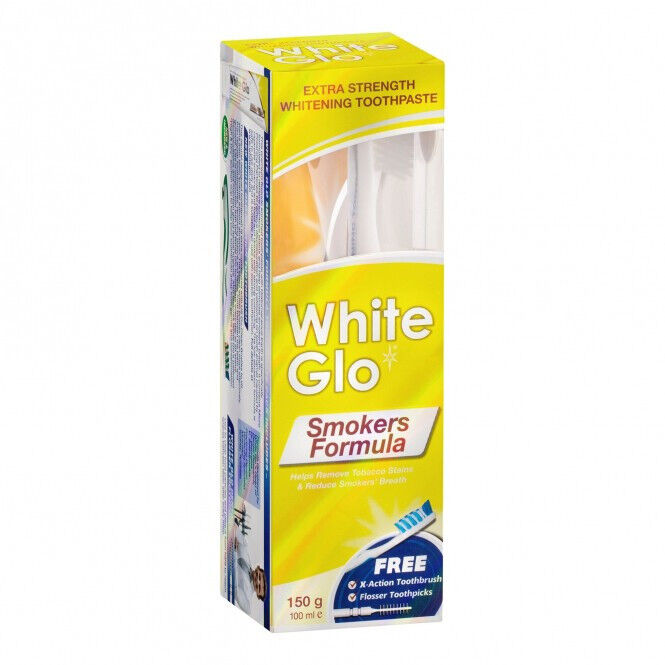 WHITE GLO SMOKERS FORMULA Extra Strength Whitening Toothpaste Kit 100ml