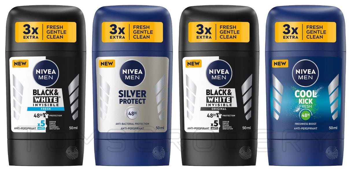 NIVEA MEN Antiperspirant Deodorant Solid Stick Black & White Invisible Fresh