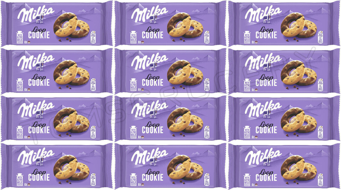 12 MILKA COOKIE LOOP Cookies with Alpine Milk Chocolate Sweets Snacks 132g 4.6oz