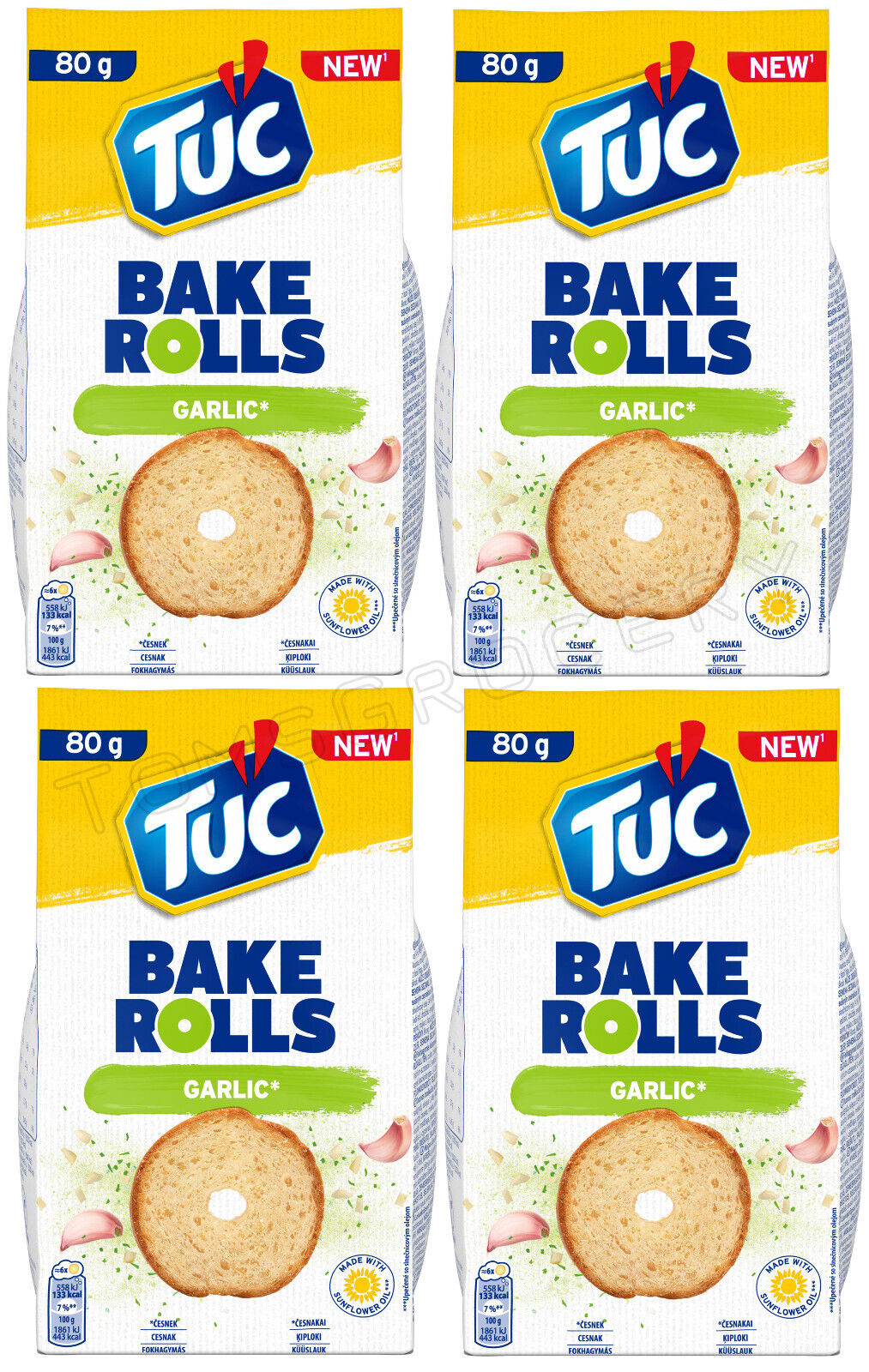 4 TUC BAKE ROLLS Garlic Flavor Oven Baked Bread Bites Snacks 80g 2.8oz
