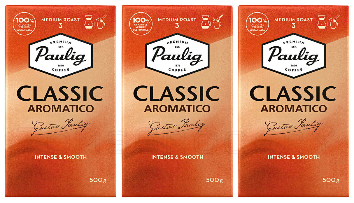 3 PAULIG AROMATICO Intense & Smooth Medium Roast Ground Coffee 500g 18oz