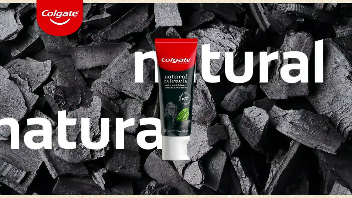 2 COLGATE NATURAL EXTRACTS CHARCOAL & MINT Daily Whitening Toothpaste Tubes 75ml