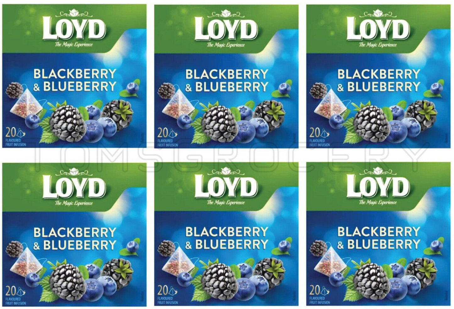 6 LOYD BLACKBERRY & BLUEBERRY Flavor Fruit Tea Boxes (120 servings total)