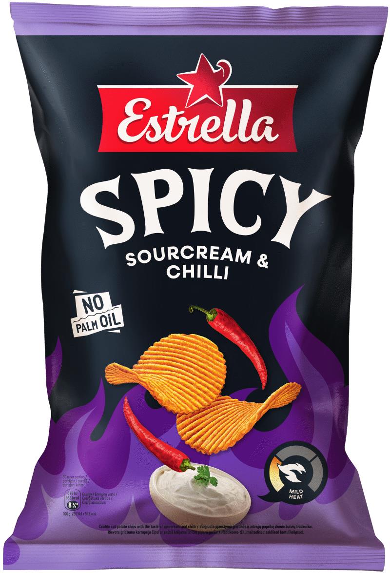6 ESTRELLA SPICY Sourcream & Chilli Flavor Potato Chips Snacks Bags 115g 4oz