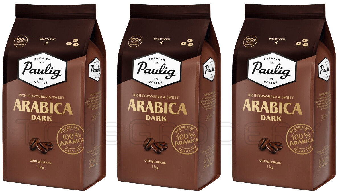 3 PAULIG ARABICA DARK Rich Flavored & Sweet Coffee Beans Bags 1 kg 35oz