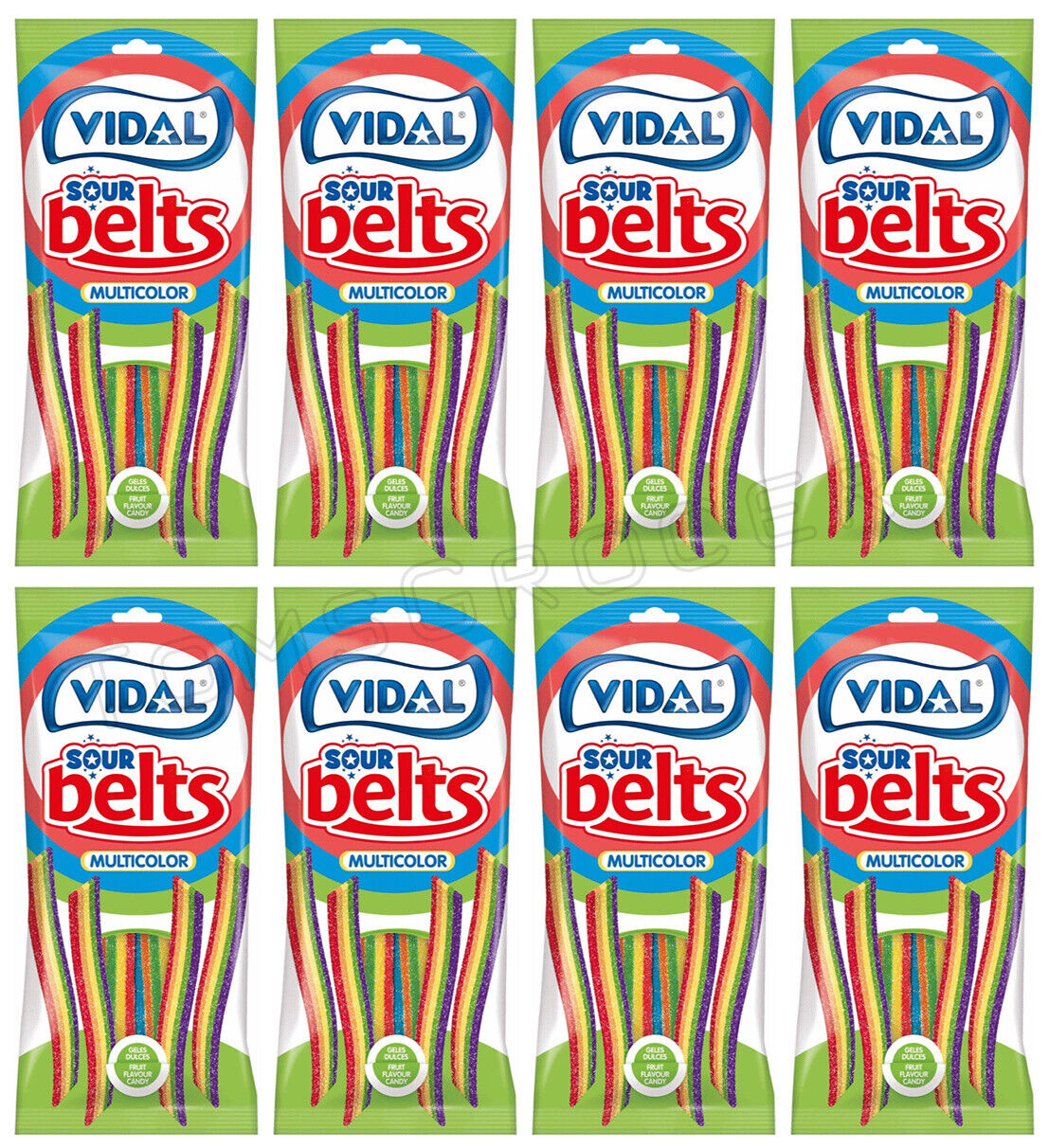 8 VIDAL Sour Sugar Coated Rainbow Belts Gummy Candy Sweets Bags 90g 3.2oz