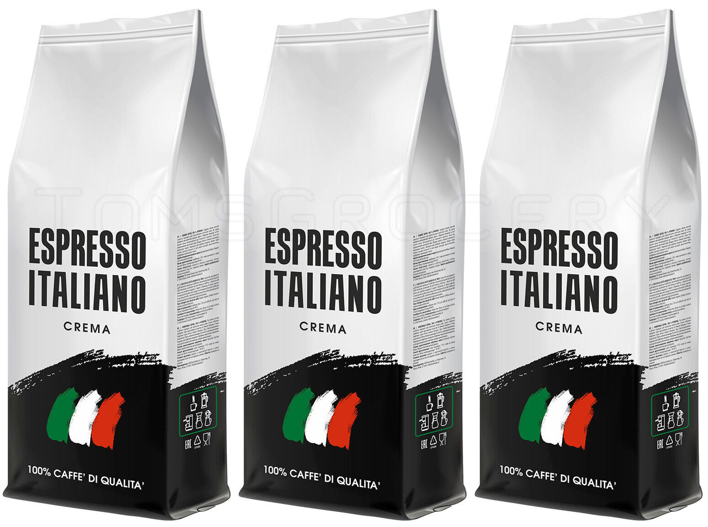3 ESPRESSO ITALIANO CREMA Coffee Beans 100% CAFFE DI QUALITA 1kg 35oz Bags