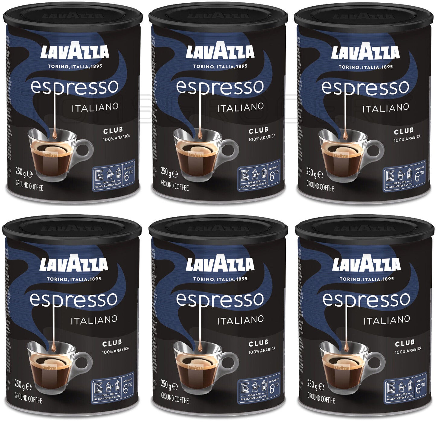 6 LAVAZZA CLUB Espresso Italiano Ground Coffee Tins Made in Italy 250g 8.8oz