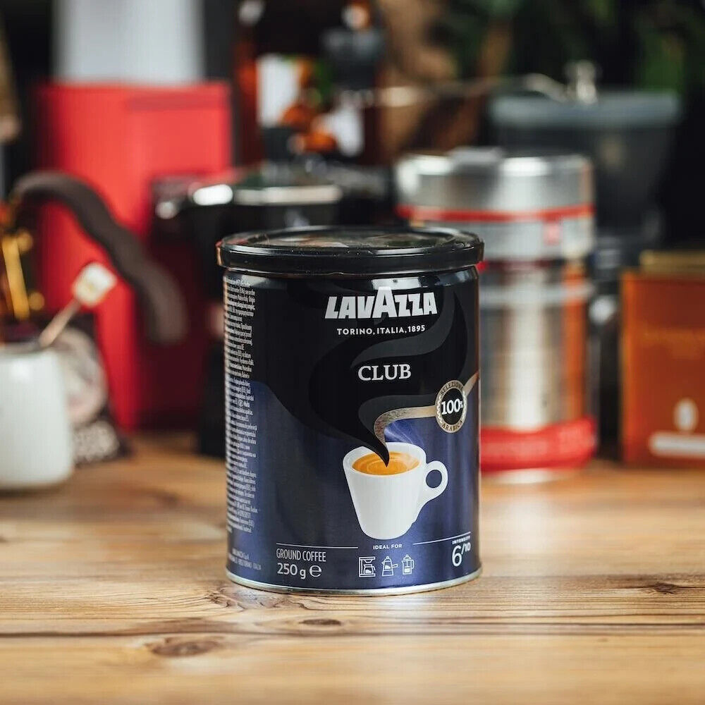 6 LAVAZZA CLUB Espresso Italiano Ground Coffee Tins Made in Italy 250g 8.8oz