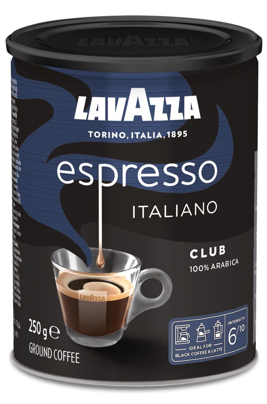 6 LAVAZZA CLUB Espresso Italiano Ground Coffee Tins Made in Italy 250g 8.8oz