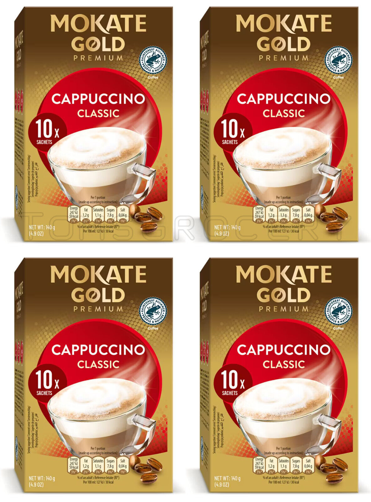 4 MOKATE GOLD PREMIUM CAPPUCCINO Classic Instant Coffee Boxes 140g 5oz