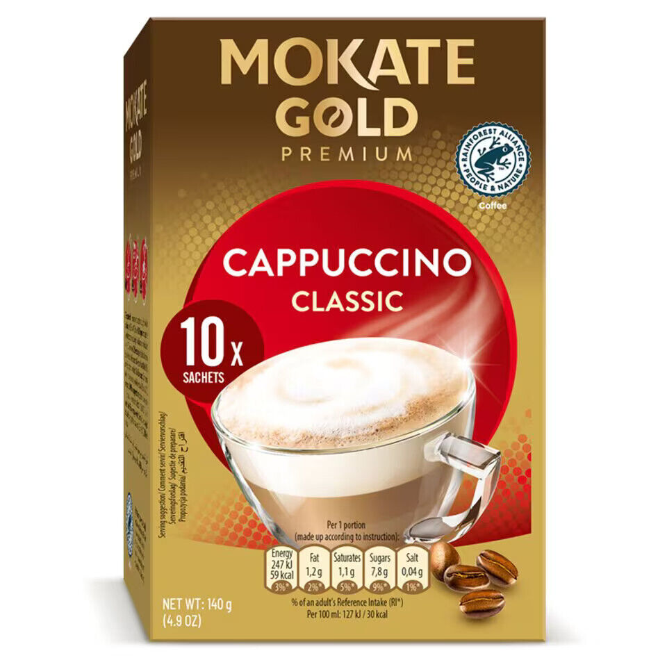 4 MOKATE GOLD PREMIUM CAPPUCCINO Classic Instant Coffee Boxes 140g 5oz