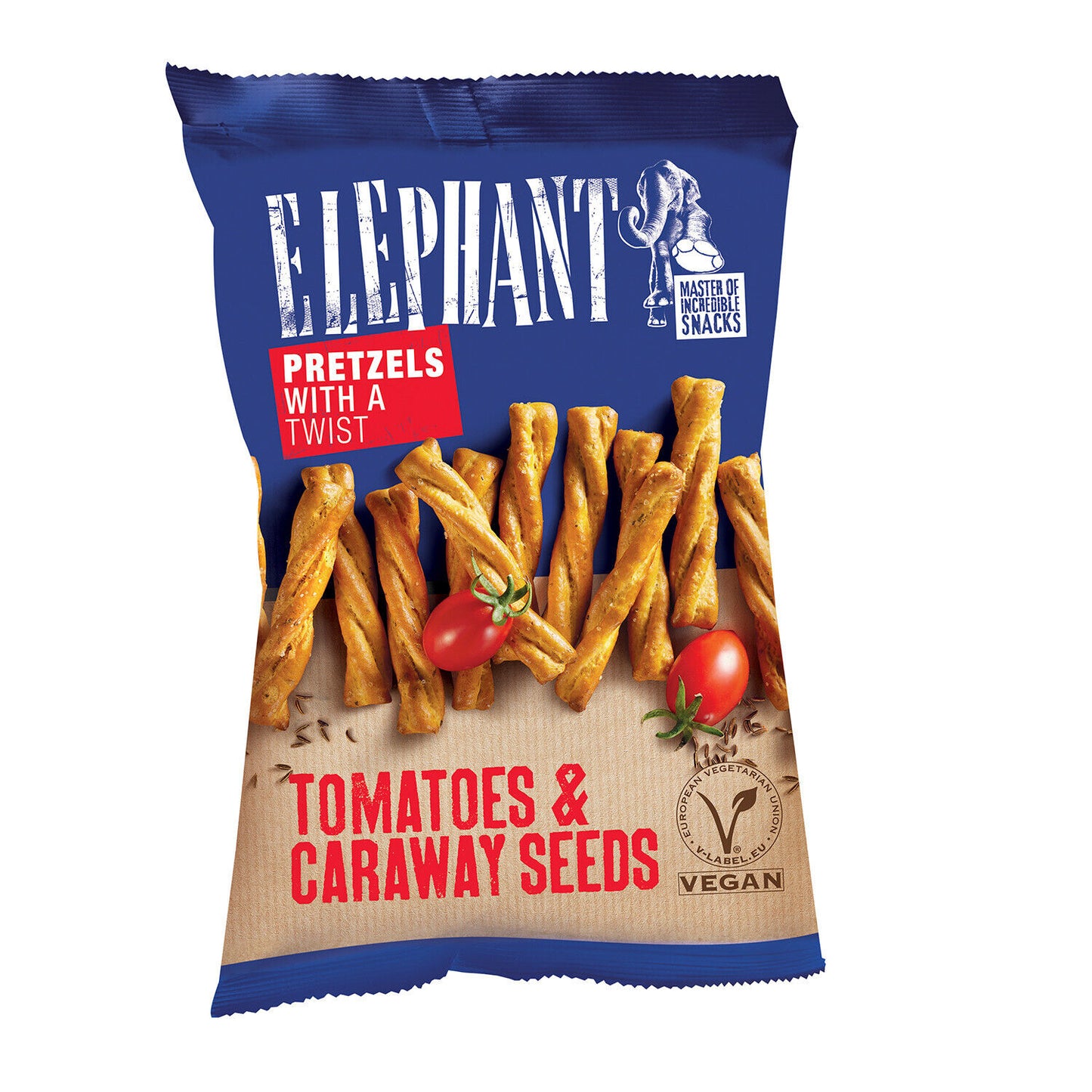 3 ELEPHANT Baked Twist Pretzels Tomatoes & Caraway Seeds Flavor Snacks 70g 2.5oz
