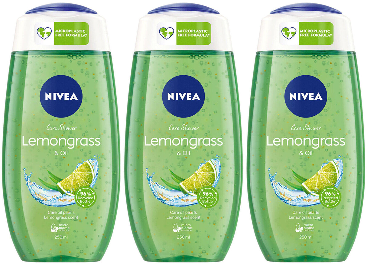 3 NIVEA Lemongrass & Oil Pearls Care Shower Gel Bottles Made in Germany 250ml