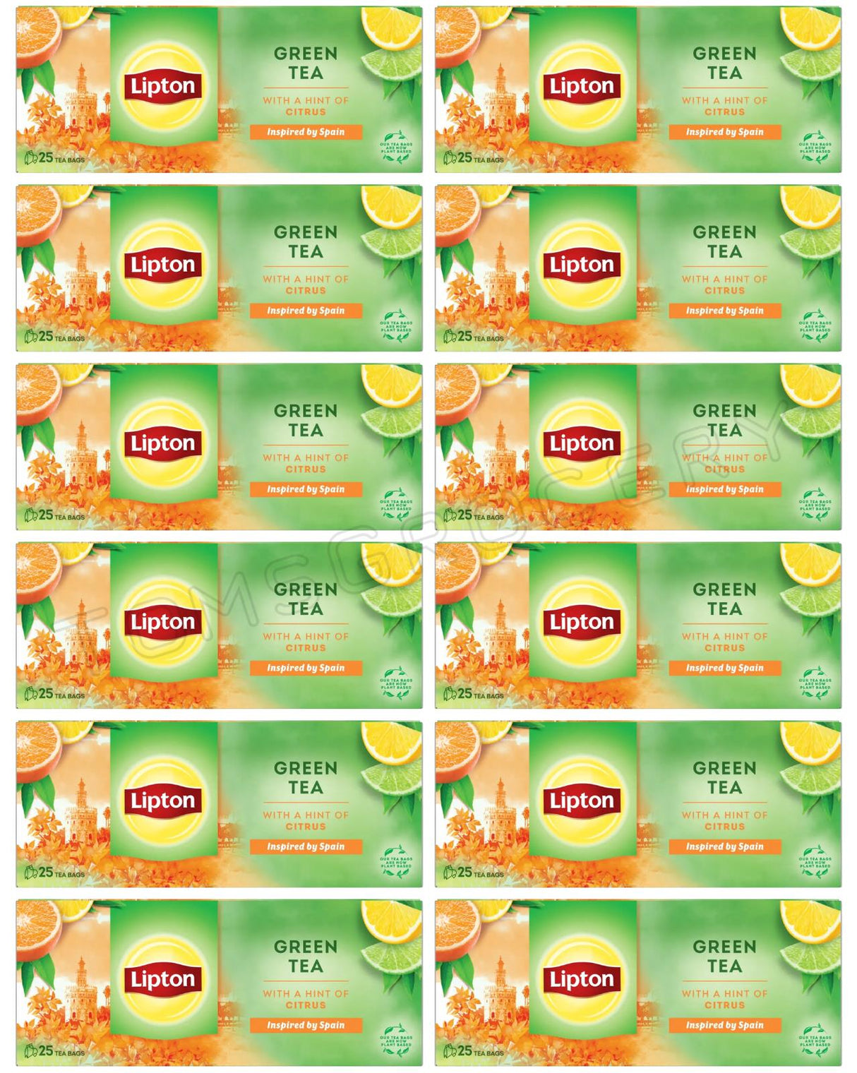 12 LIPTON CITRUS Flavored Green Tea Lemon, Lime & Orange Flavor 25 Teabags Boxes