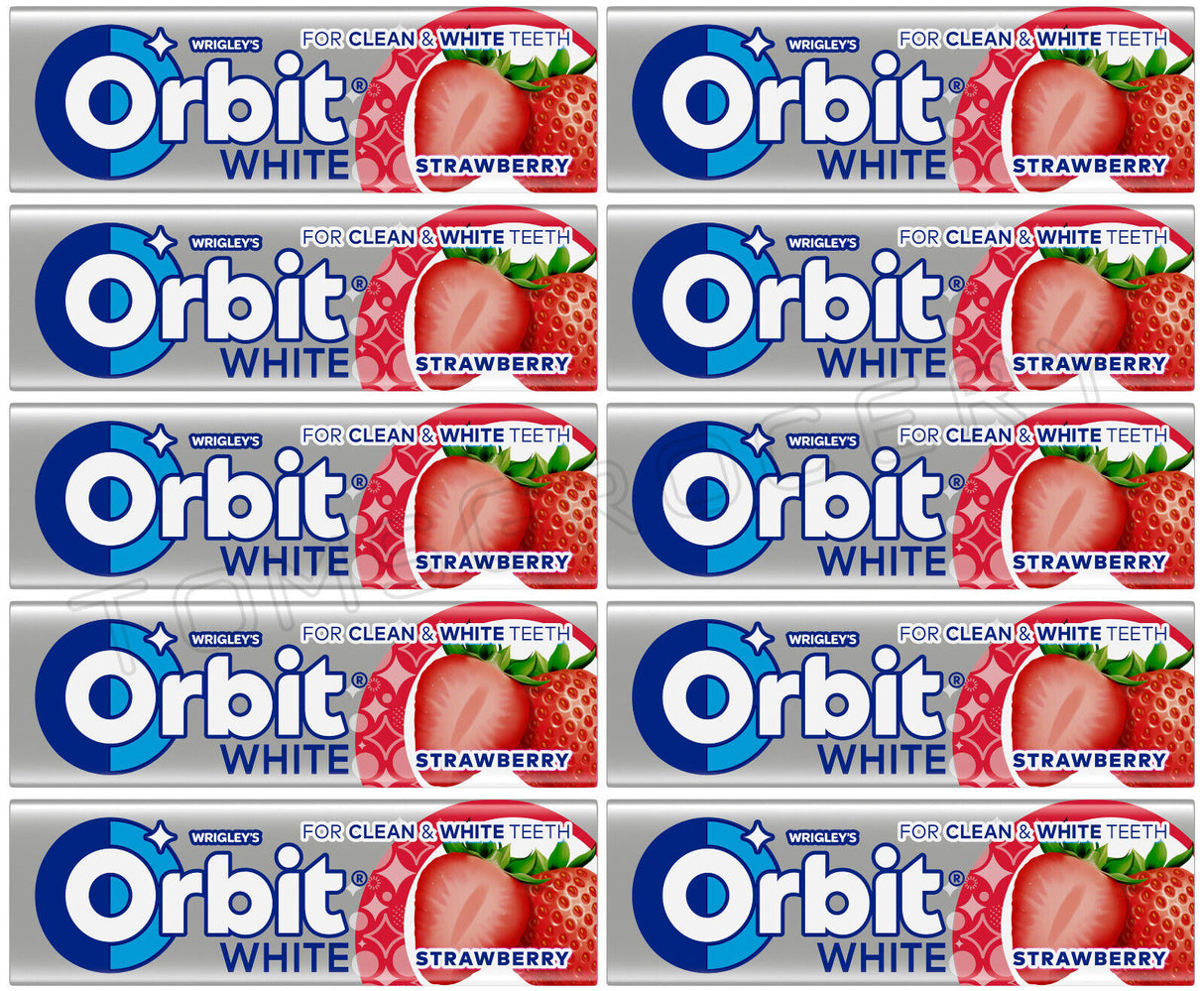 10 WRIGLEY'S ORBIT WHITE STRAWBERRY Flavor Sugarfree Chewing Gum 14g 0.49oz
